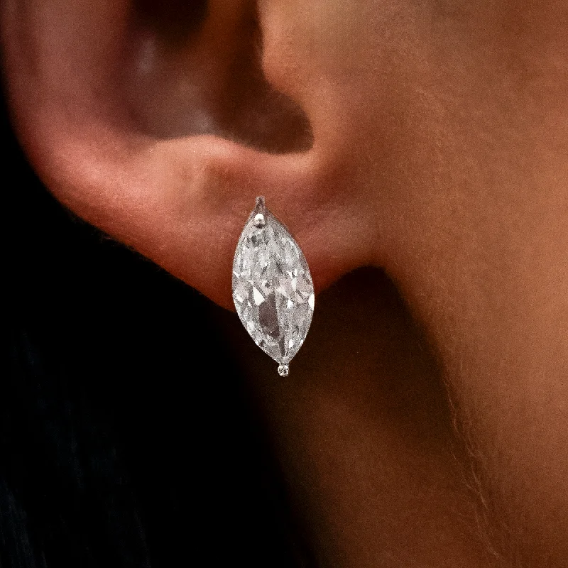 7mm Marquise Cut Diamond Stud Earrings in White Gold