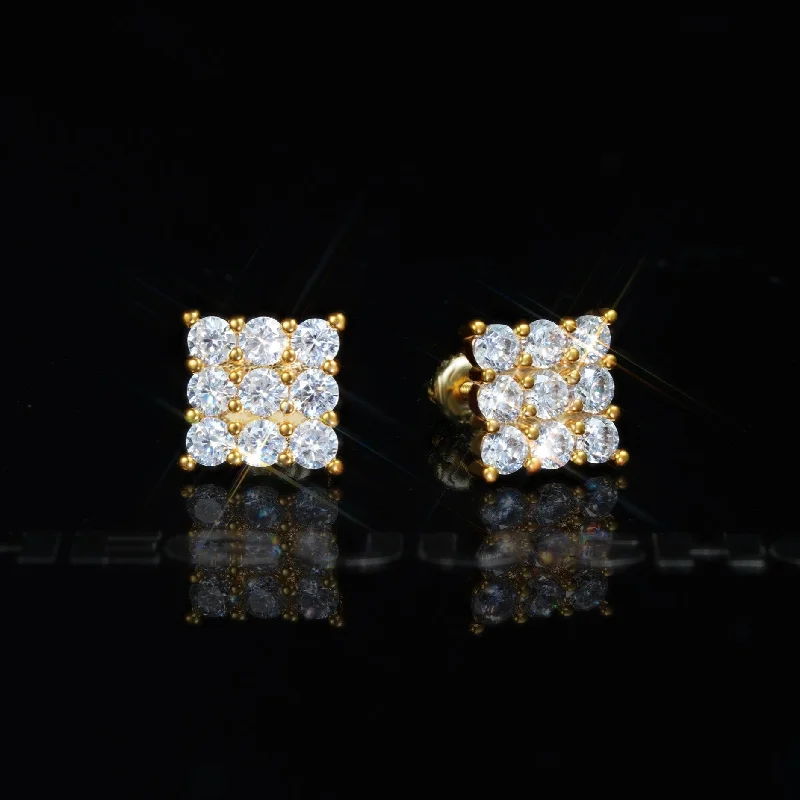 8mm BlingBling Iced  CZ  Square Hip Hop Stud Earring