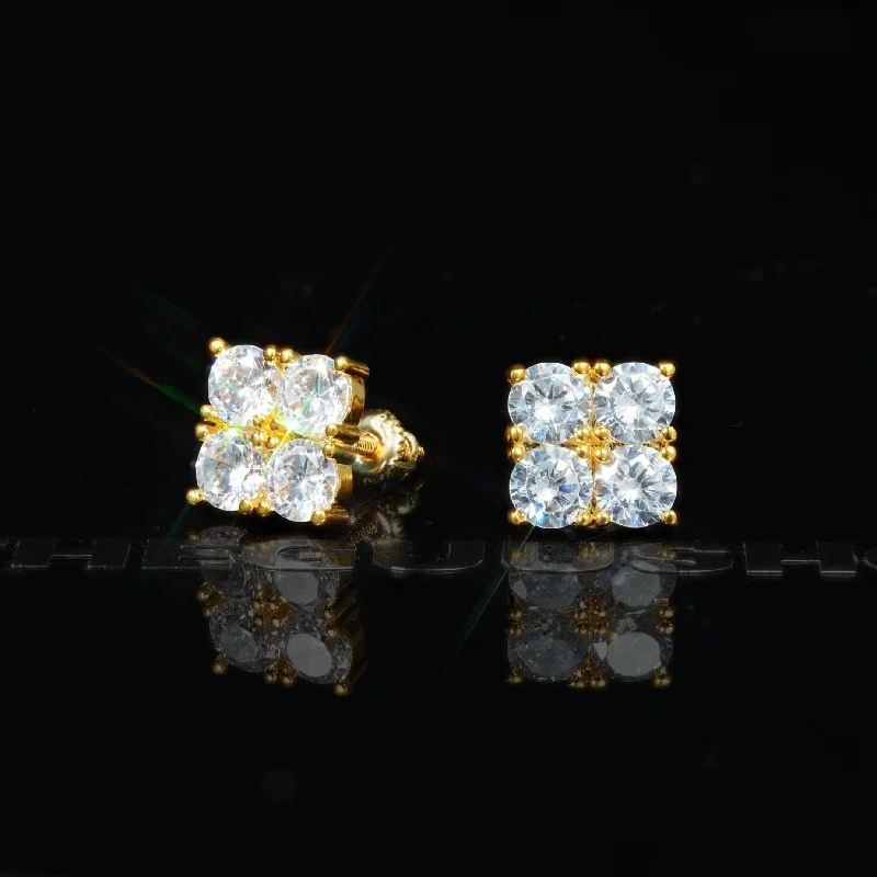 8mm  Iced  CZ   BlingBling Hip Hop Square Wind Hip Hop Stud Earring