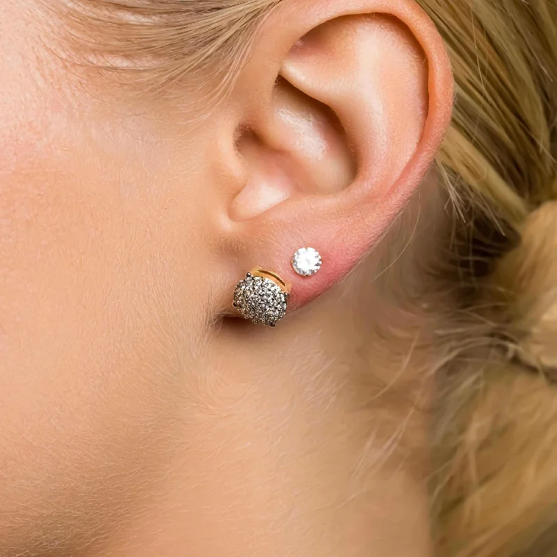 8mm Pave Set Stud Earrings in Yellow Gold