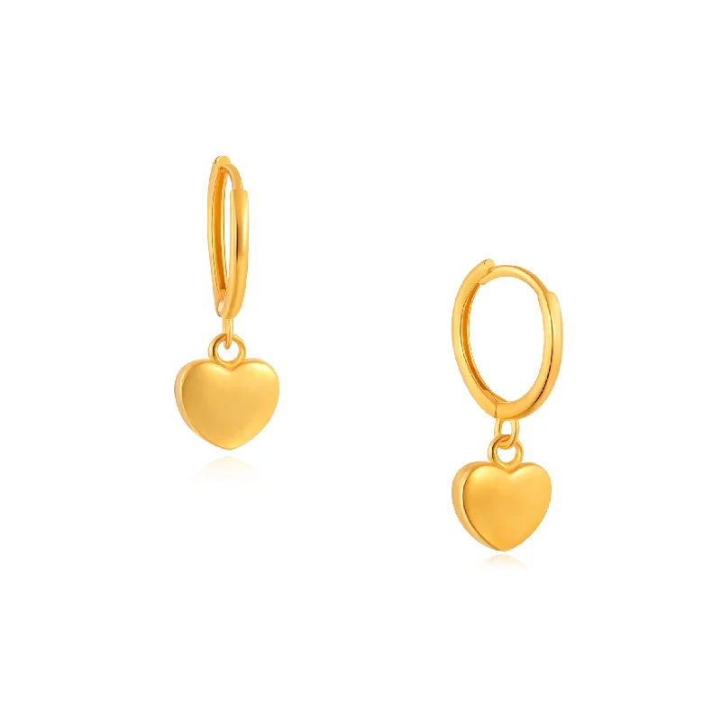 916 Gold Heart Drop Hoop Earrings