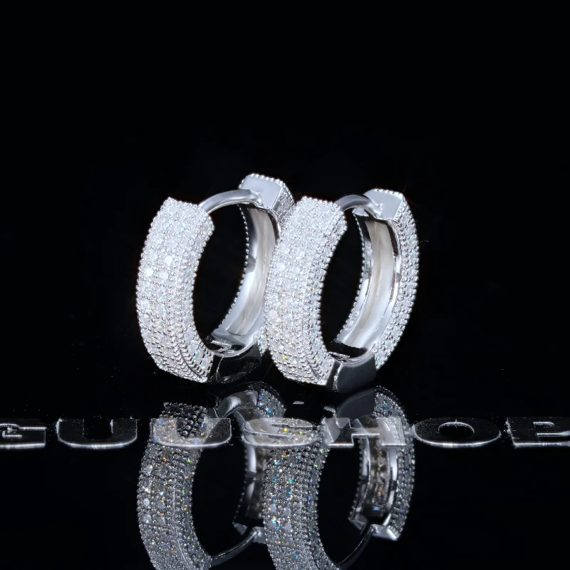 925s VVS1 Moissanite Fully Iced 3D Hoop Earrings In White Gold