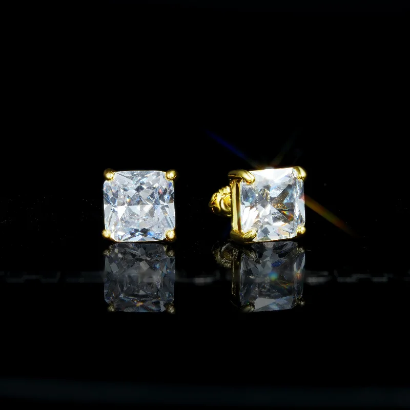 9mm  Hip Hop Gold-Plated Iced  CZ   Square Stud Earring