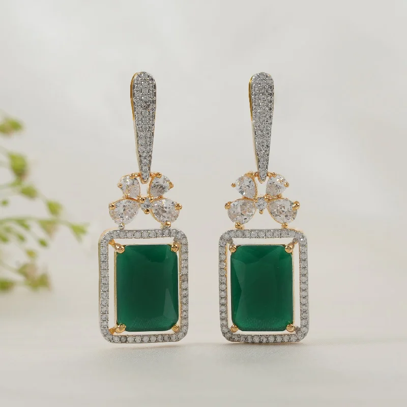 Amazing Green stone drop CZ diamond earring