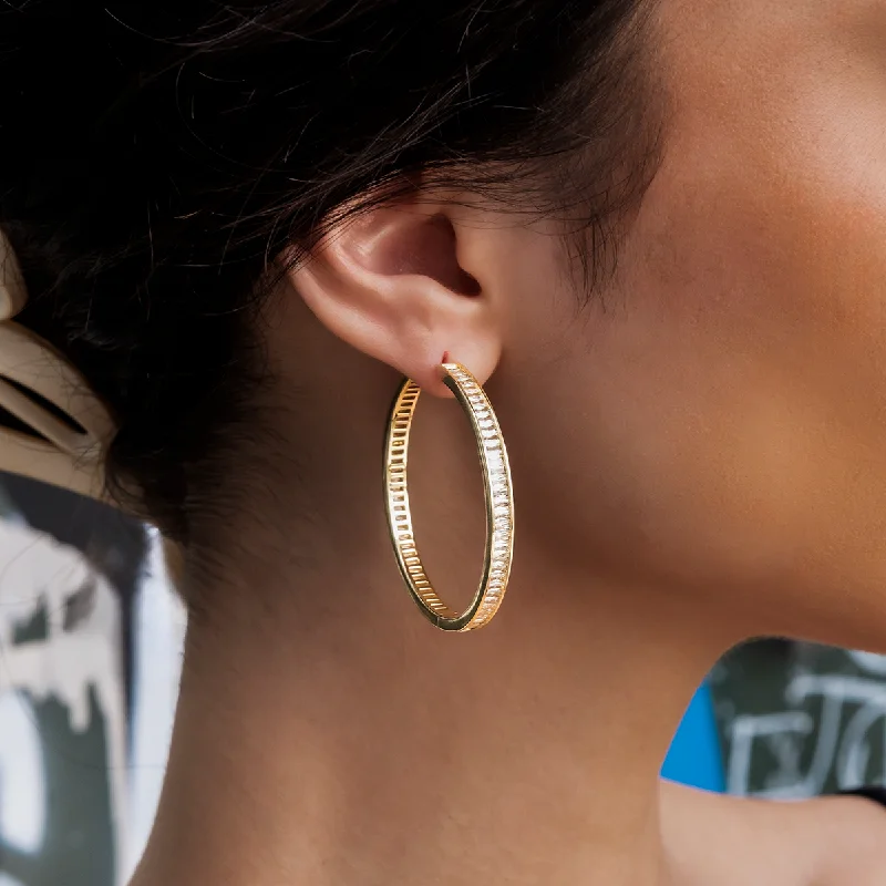 Baguette Hoop Stud Earrings