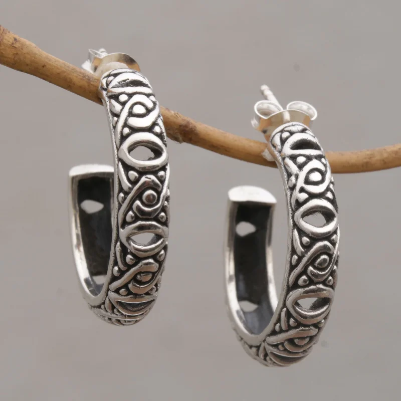 Bali Weave Sterling Silver Half-Hoop Earrings from Bali