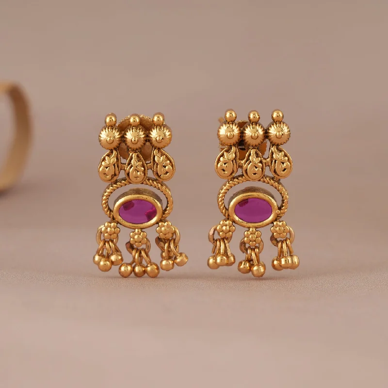 Cute antique gold ball drop stone earring