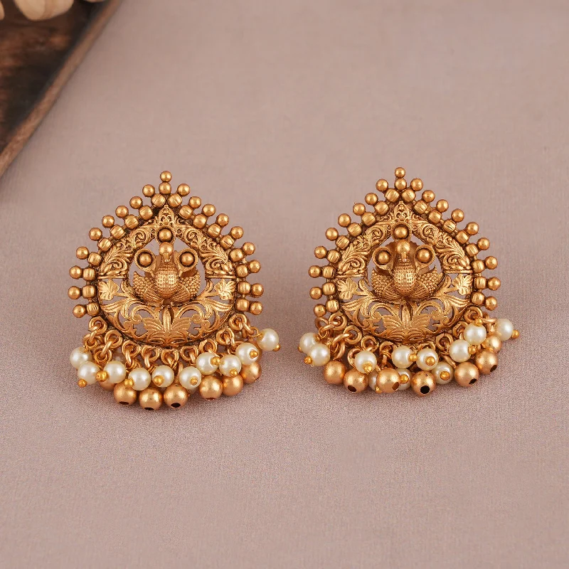 Cute peacock gold pearl drop earring