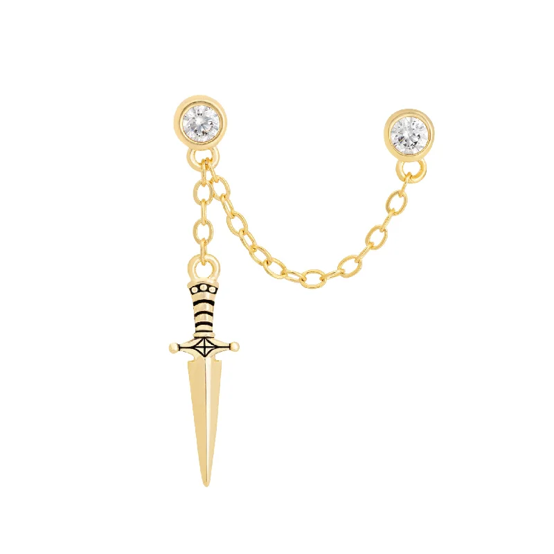 Dagger Double Stud Chain Earring