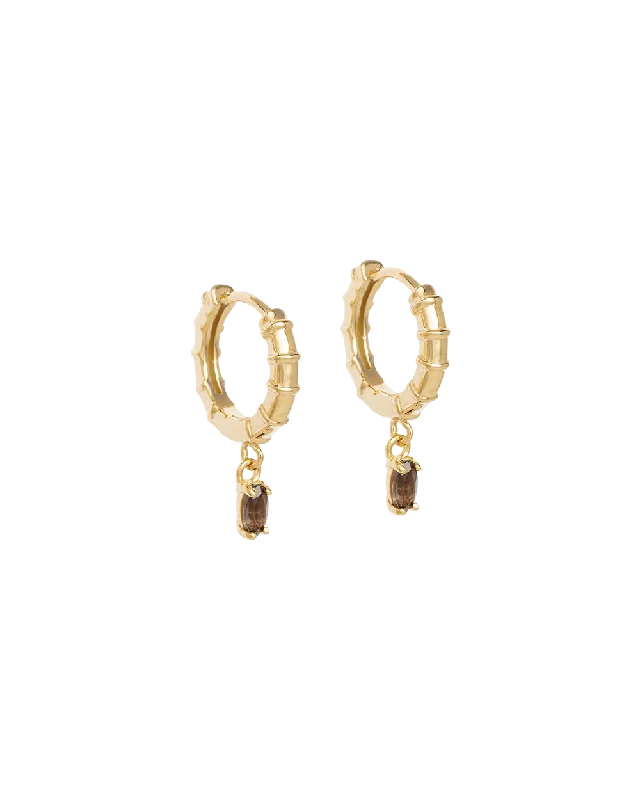 DECO SMOKEY QUARTZ HOOPS (18K GOLD PLATED)