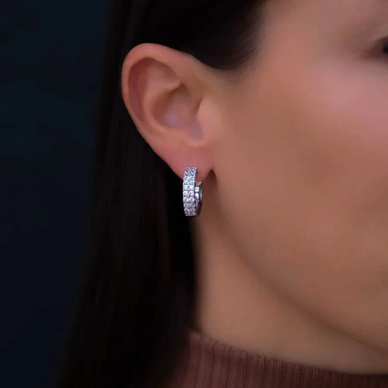 Double Row Hoop Earrings in White Gold