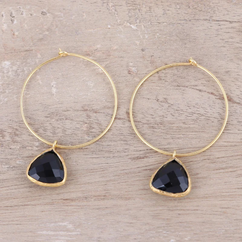 Elegant Embrace 18k Gold Plated Onyx Hoop Dangle Earrings from India