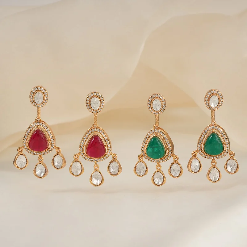 Gold plated kundan drop stone earring for women