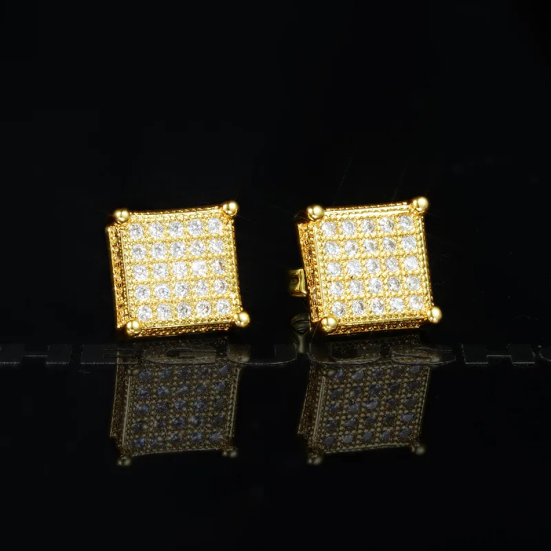 Gold-Plated CZ Copper  Square Stud Earring