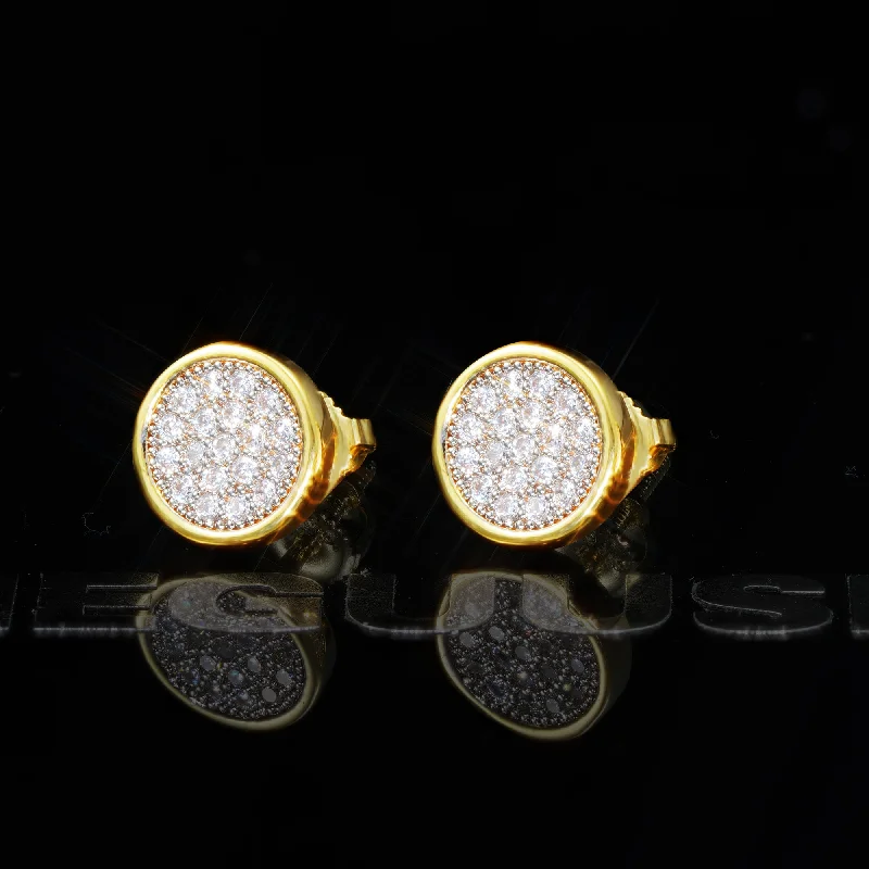 Gold-Plated Micro-inlay CZ  Round Stud Earring