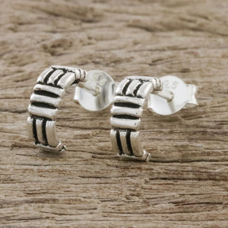 Homestead Thatch Thatch Motif Sterling Silver Half-Hoop Earrings