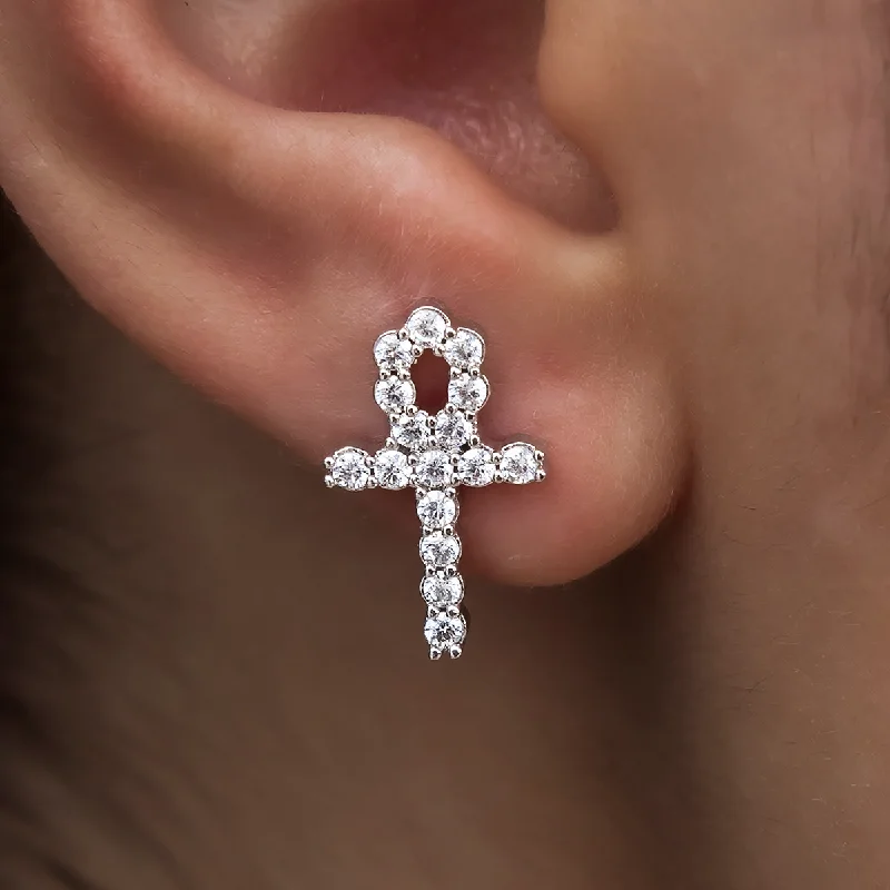 Diamond Ankh Stud Earrings