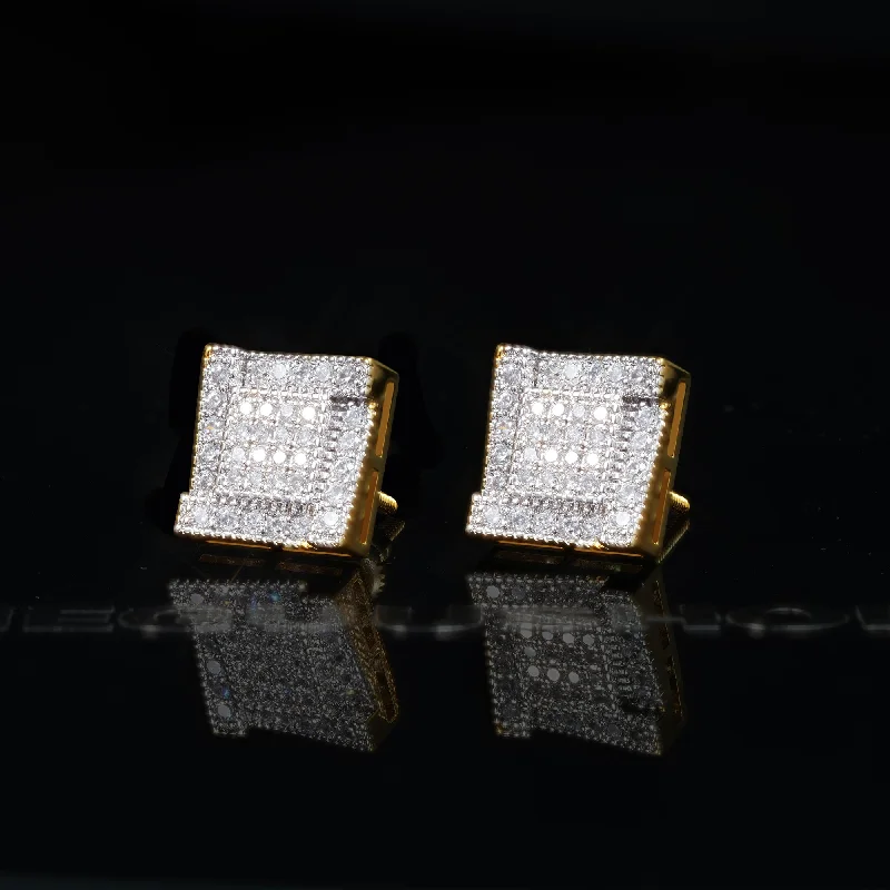 Iced Gold-Plated CZ  Two-tone Square Ring Ladder Hip Hop Stud Earring