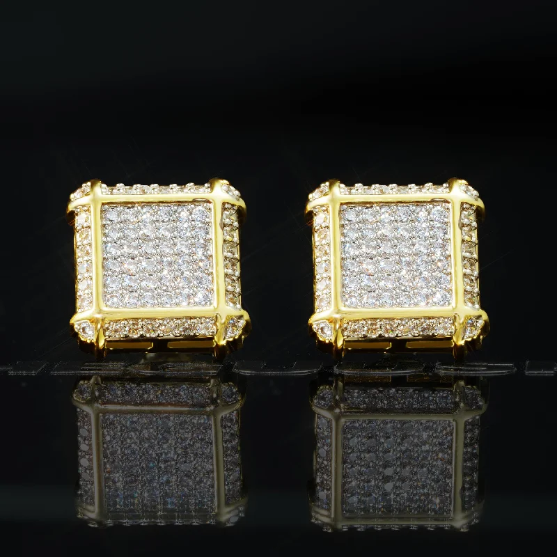 Iced Hip Hop  CZ Gold-Plated  Square Punk Stud Earring 11mm