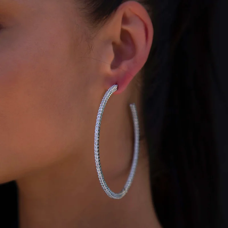 Large Eternity Hoop Earrings in White Gold