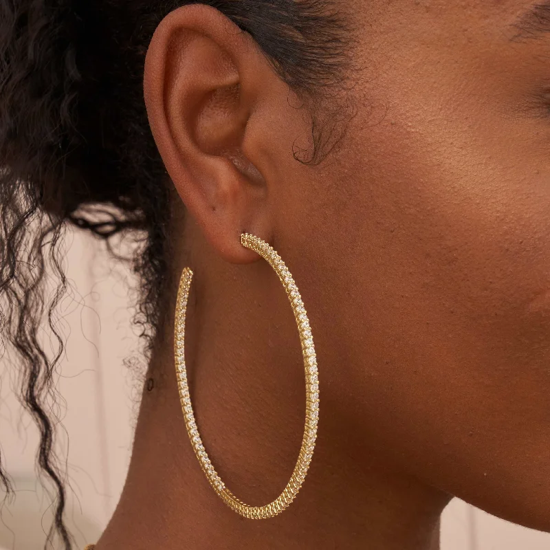 Large Eternity Hoop Earrings in Yellow Gold