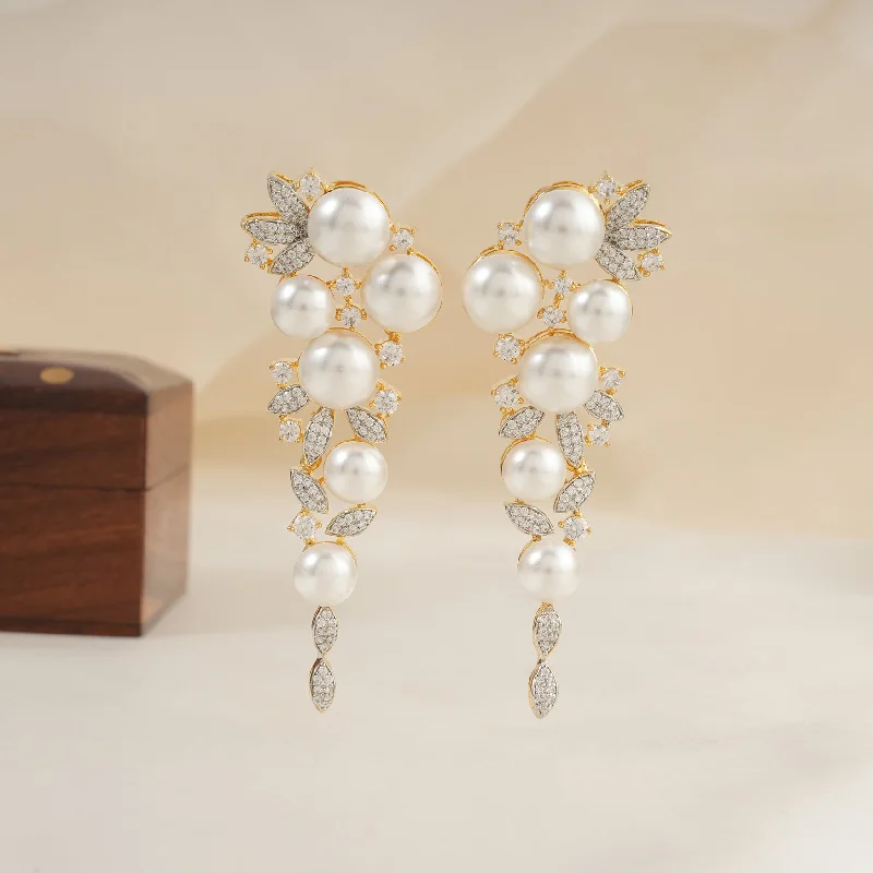 Long gold plated pearl diamond studded earring