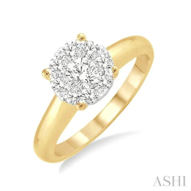 1/8 Ctw Lovebright Round Cut Diamond Ring in 14K Yellow and White Gold