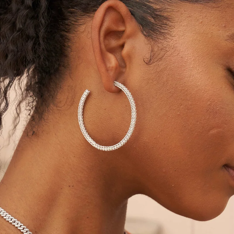 Medium Eternity Hoop Earrings in White Gold