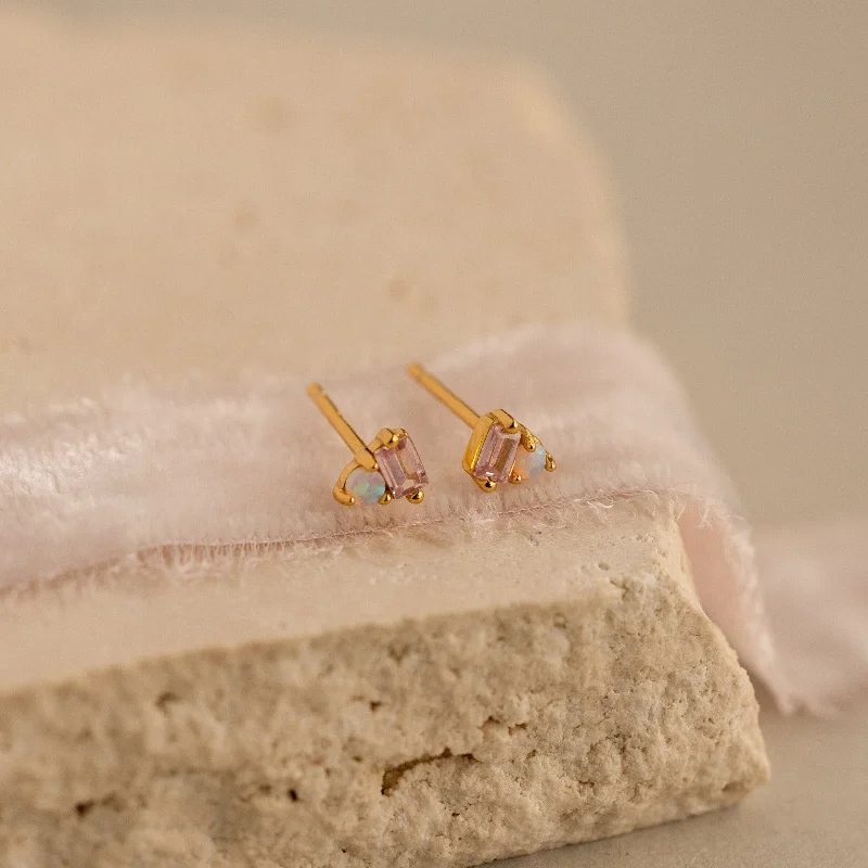 Pink Baguette Opal Studs