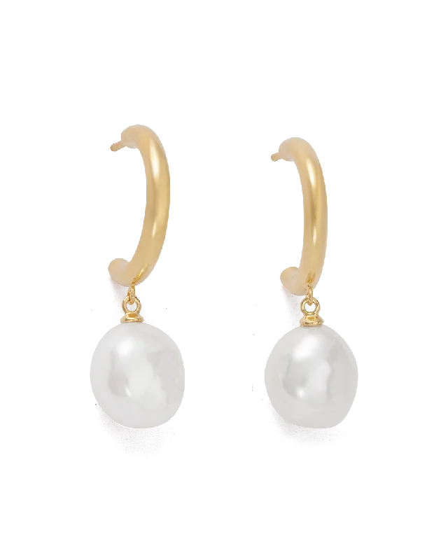 PEARL DROP HOOPS (18K GOLD PLATED)