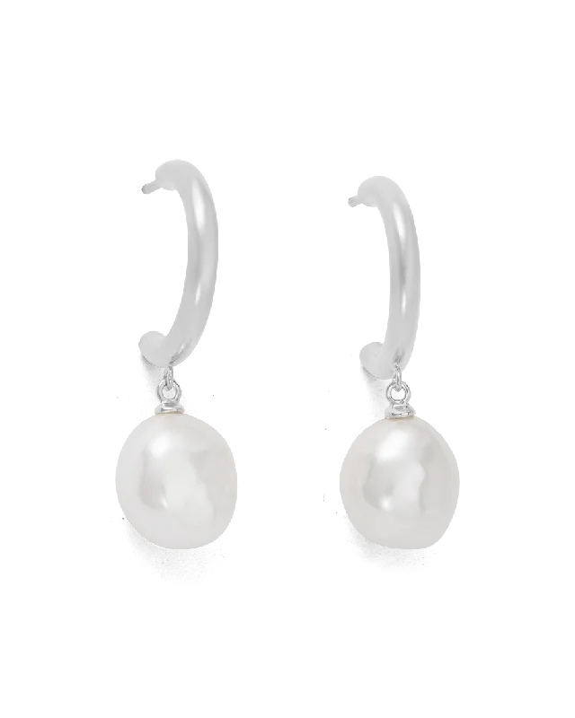 PEARL DROP HOOPS (STERLING SILVER)