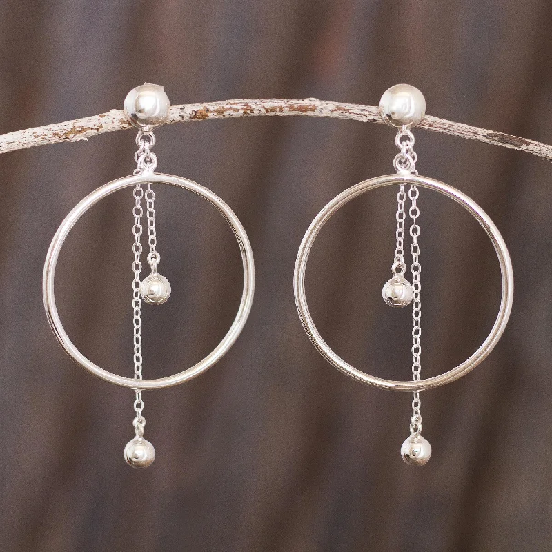 Pendulum Hoop Sterling Silver Circle and Pendulum Dangle Earrings