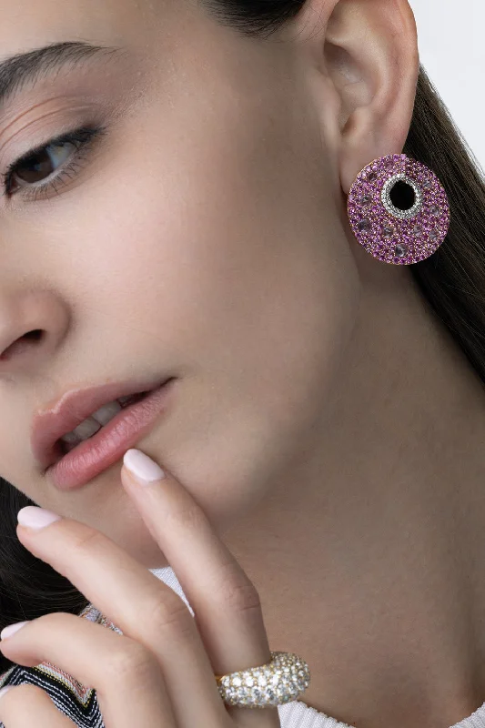 Pink Sapphire Diamond Hoop Earrings