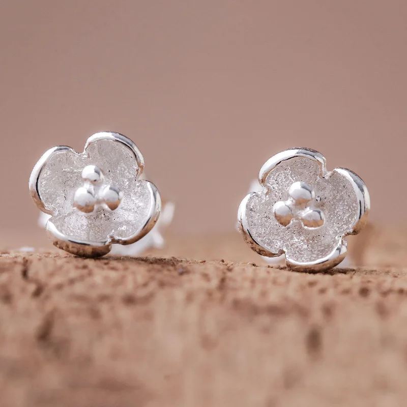 Pollinators Floral Sterling Silver Stud Earrings Crafted in Thailand