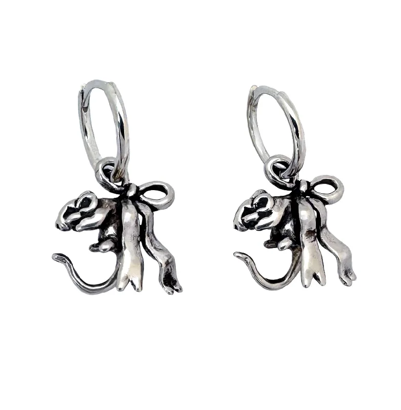 Rat Bow Hoop Earrings "Hanging by a Thread"