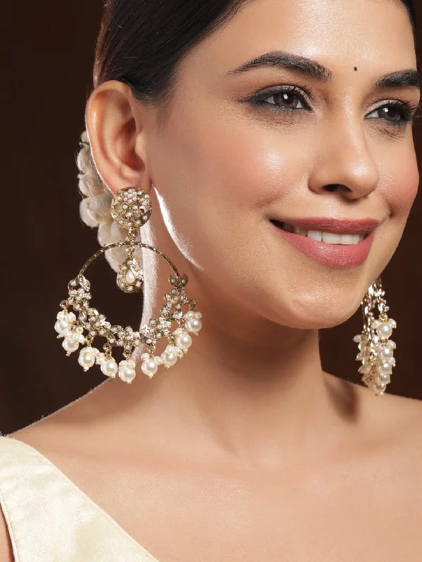 Rubans 18K Gold-Plated Traditional Pearl Studded & Beaded Long Chandbali Earrings