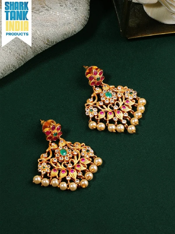 Rubans Gold Plated Elegant Pearl Embellished Drop Earring