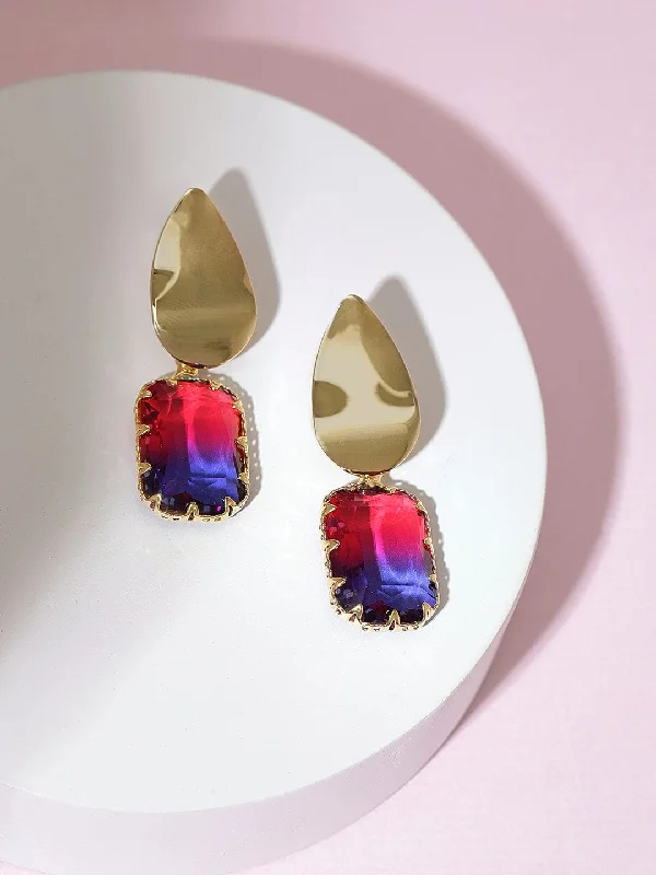 Rubans Gold Plated Handcrafted Color Stone Drop Earrings