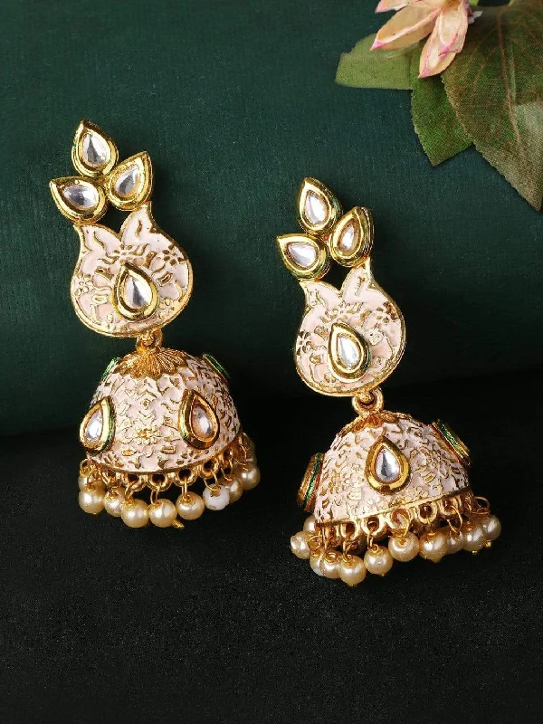 Rubans Kundan Studded Hand Painted Jhumka Earrings