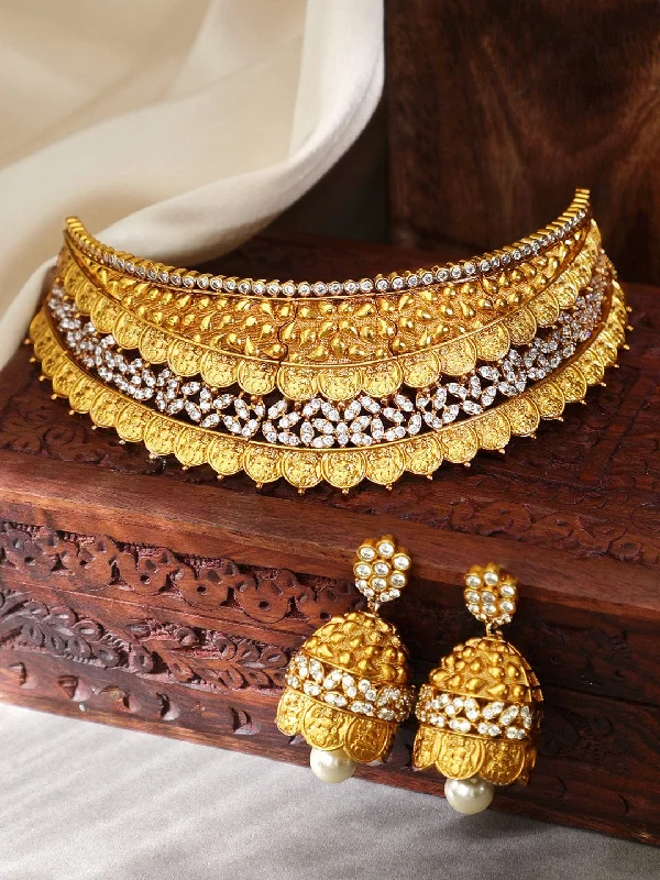 Rubans LUXURY 24K Gold Plated Zircon Studded Handcrafted Choker Set