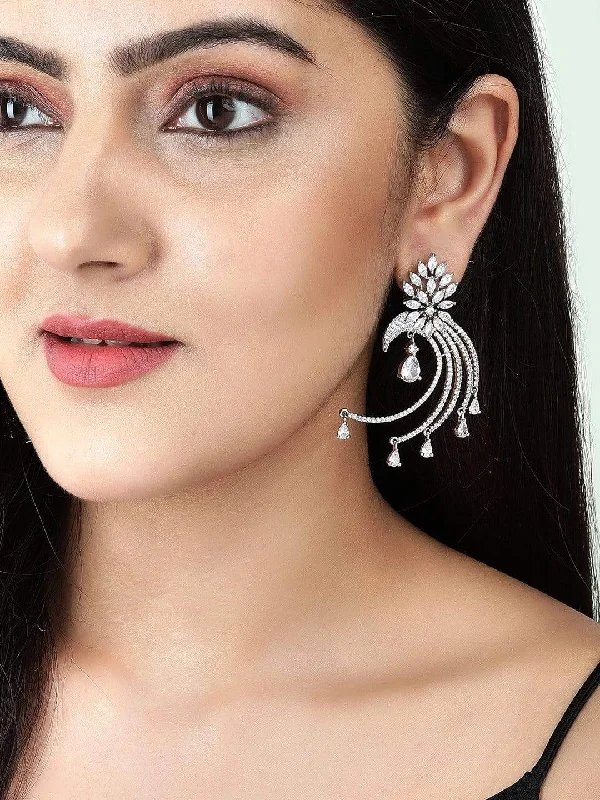 Rubans Silver-Plated White AD Drop Earrings