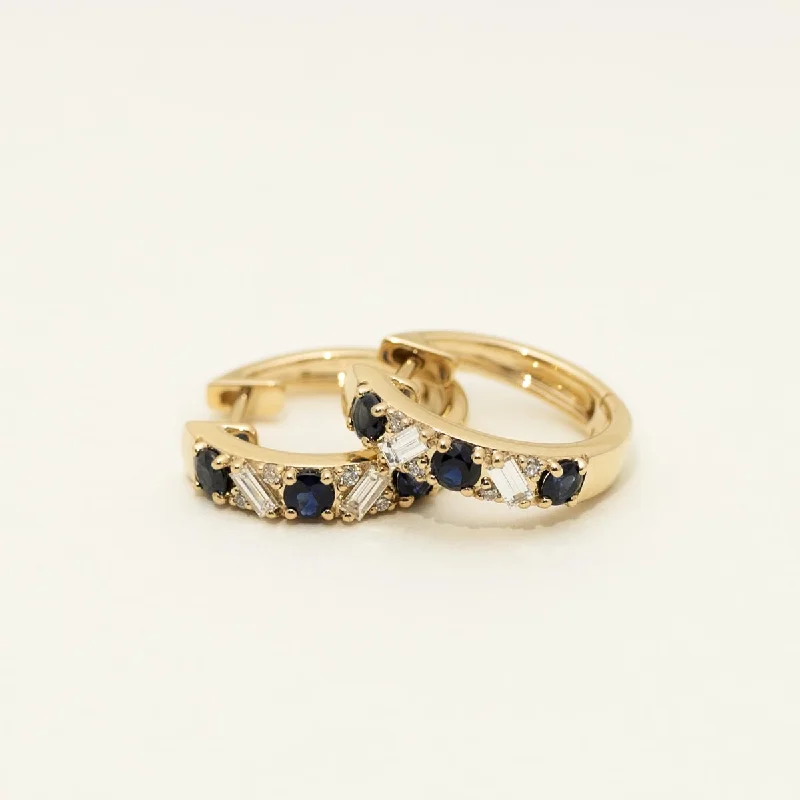 Sapphire Hoop Earrings in 14kt Yellow Gold with Diamonds (1/3ct tw)