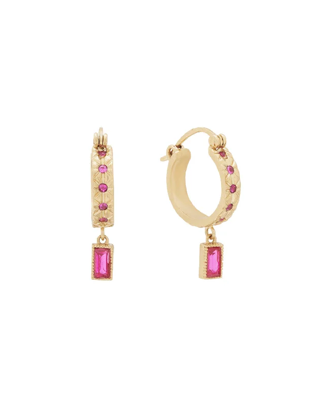 Sara July Birthstone Hoops - Ruby CZ