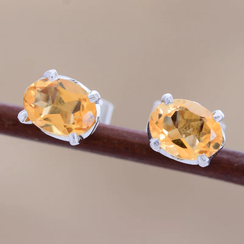 Scintillate Citrine Birthstone Stud Earrings from India