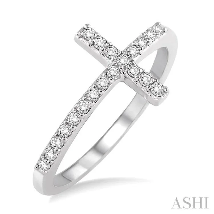 1/5 Ctw Round Cut Diamond Cross Ring in 10K White Gold