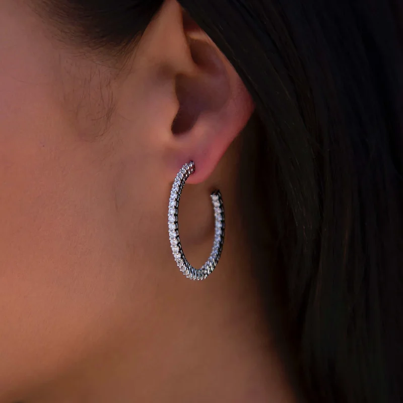 Small Eternity Hoop Earrings in White Gold