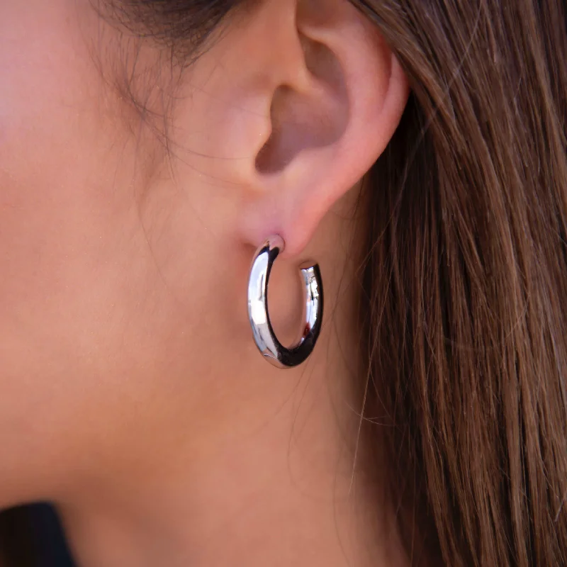 Tube Hoop Earrings in White Gold