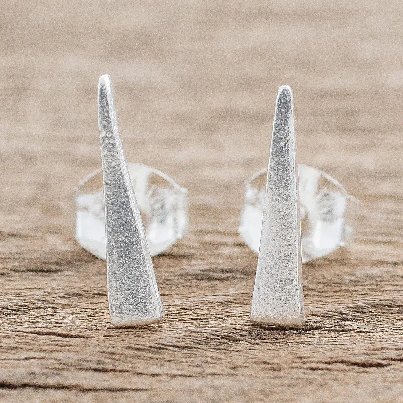 Straight and True Elongated Triangle Modern Sterling Silver Stud Earrings