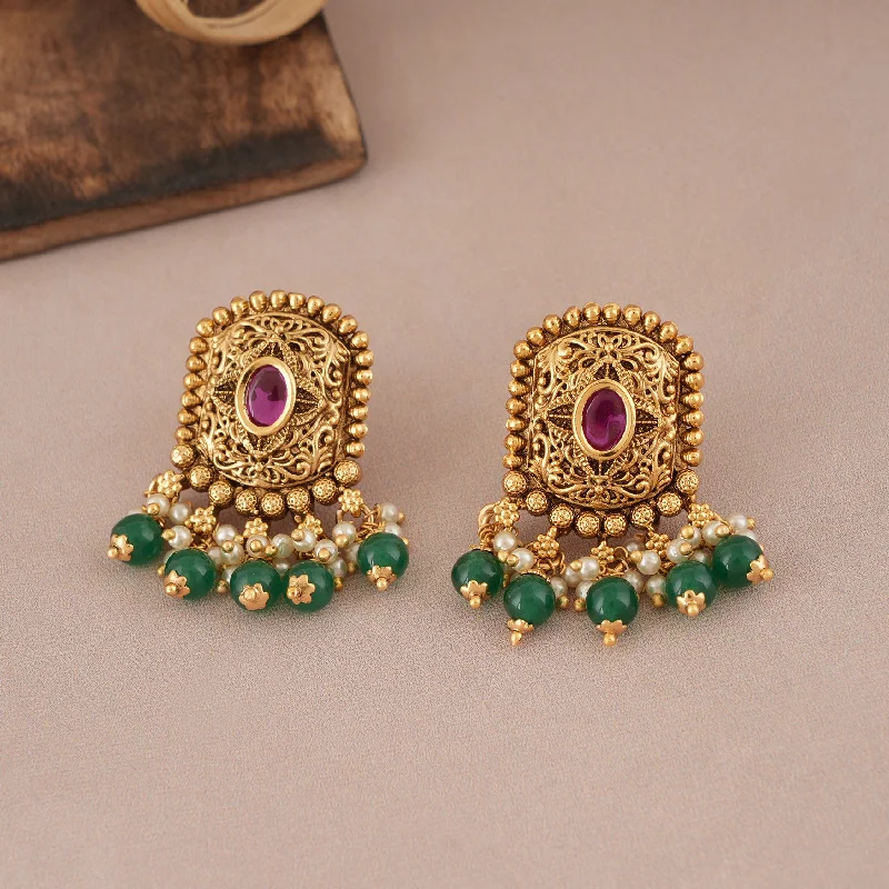 Gorgeous antique gold stone drop ruby earring