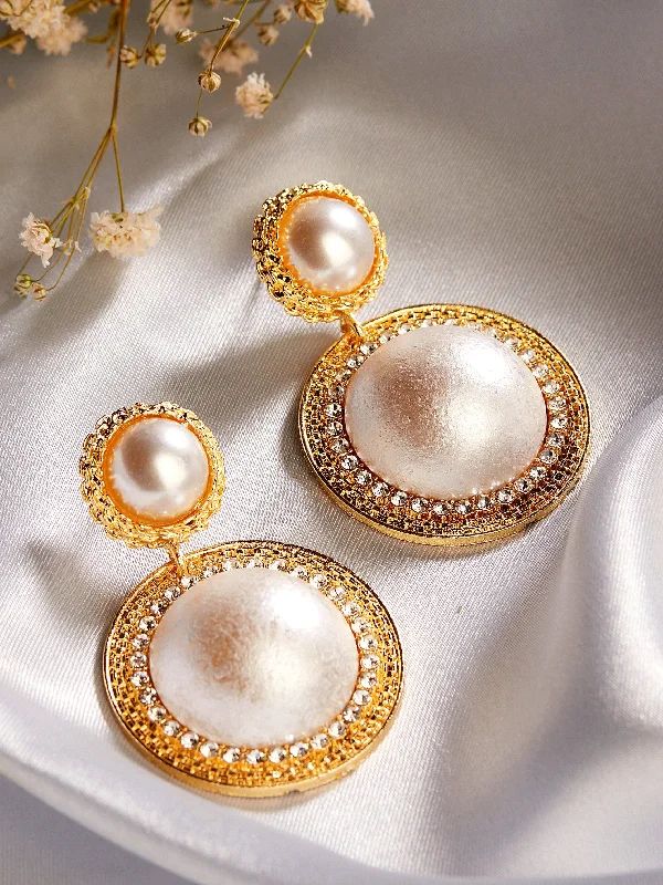 Tokyo Talkies X rubans Gold Plated Pearl Studded Party Wear Earring.